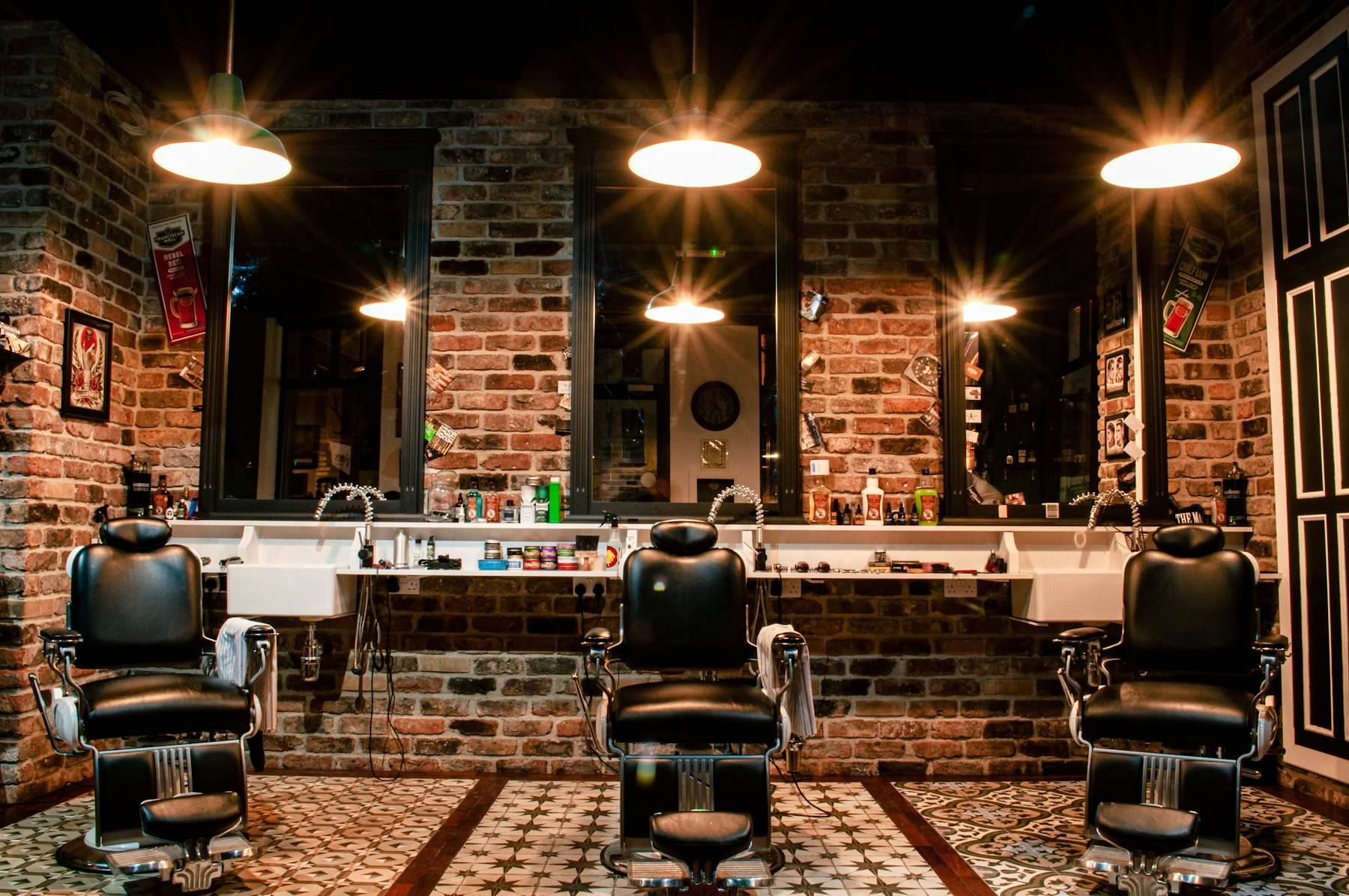 Barbershop interior with leather chairs