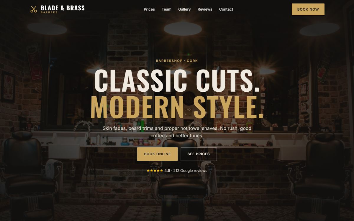Blade & Brass barbershop website